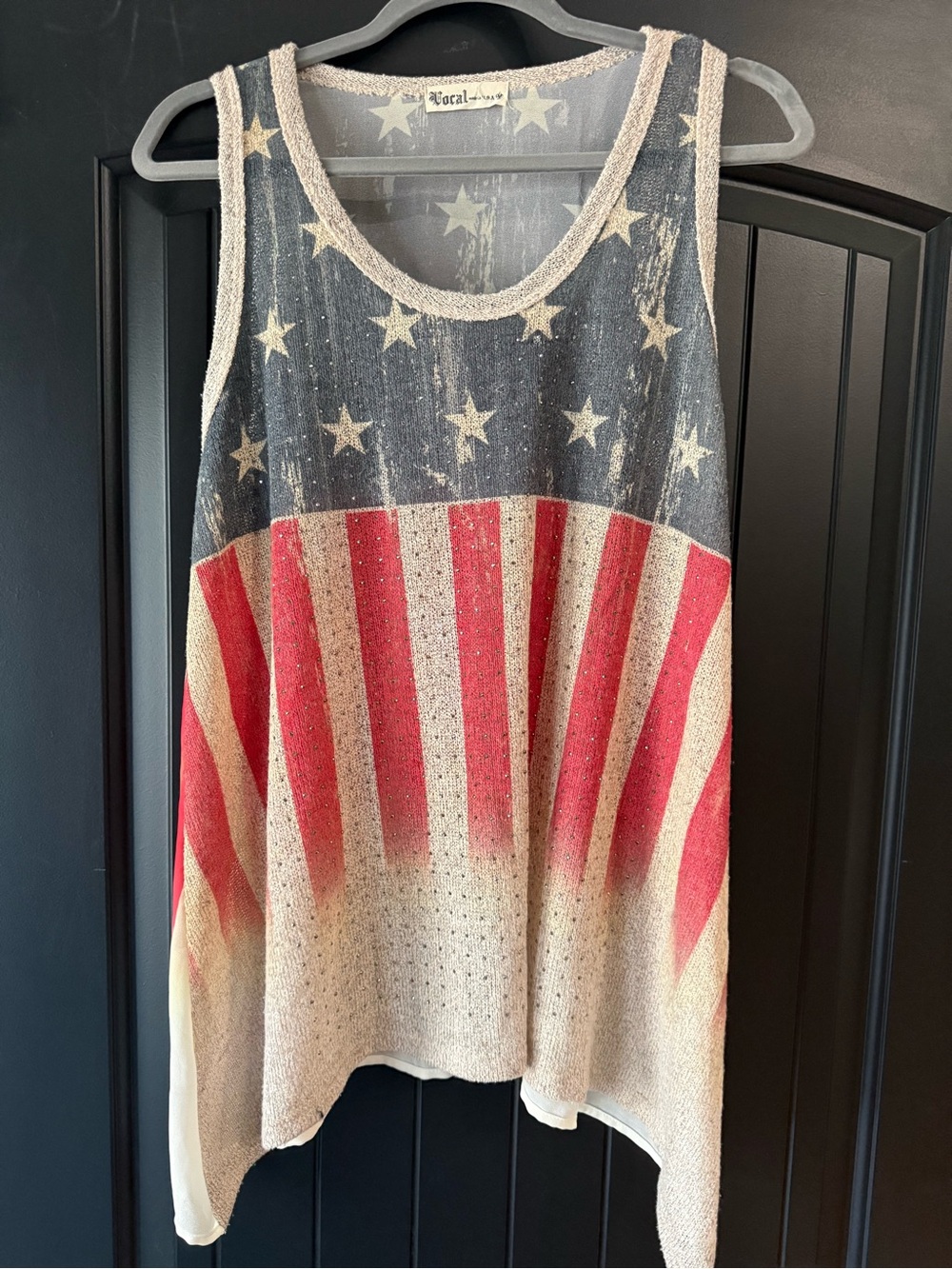 Vocal American Flag Tank Top | Rhinestone | Sheer Knit | Size XL
